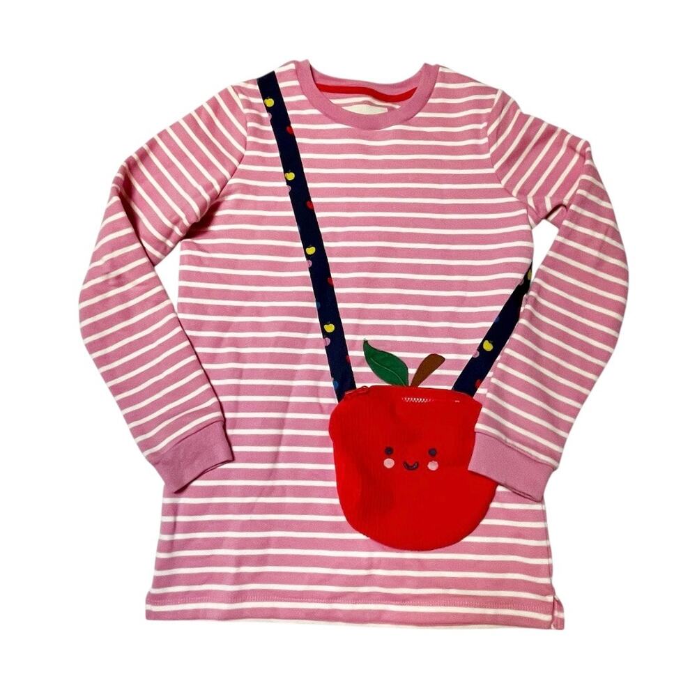 Mini Boden Apple Appliqué Purse Tunic Sweatshirt Dress Size 11/12